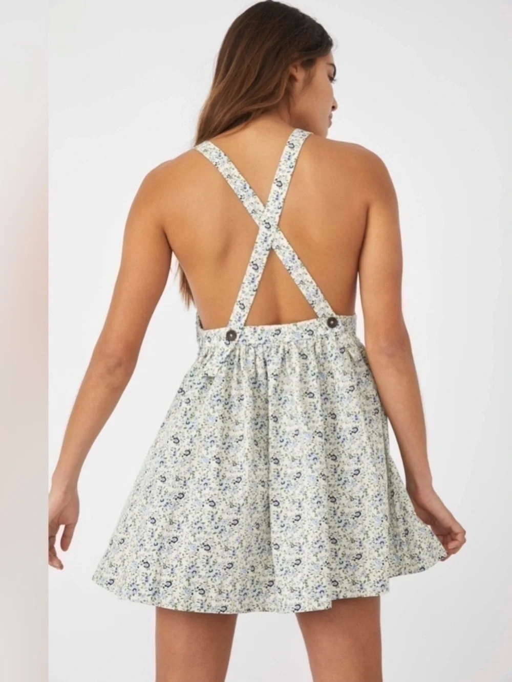 NWT Free People Petunia Mini Dress, Cream Blue Floral, Women's Medium - Picture 9 of 16